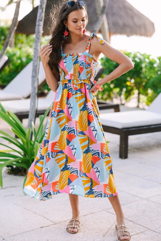 Women's Cold-Shoulder DressesCan't Contain It Yellow Floral Midi Dress