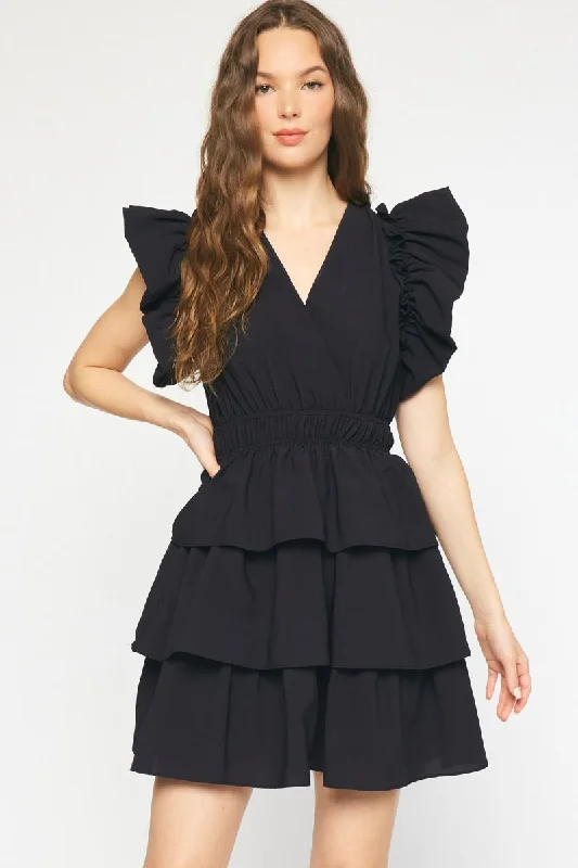 Women's Lapel Collar DressesNew Wish Black Tiered Dress