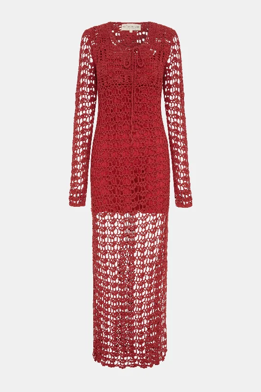 Women's Keyhole Collar DressesGrace Cotton Crochet Dress in Red