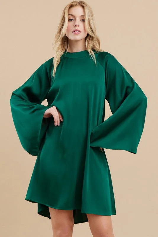 Women's Low Collar DressesMidnight Wishes Green Satin Dress