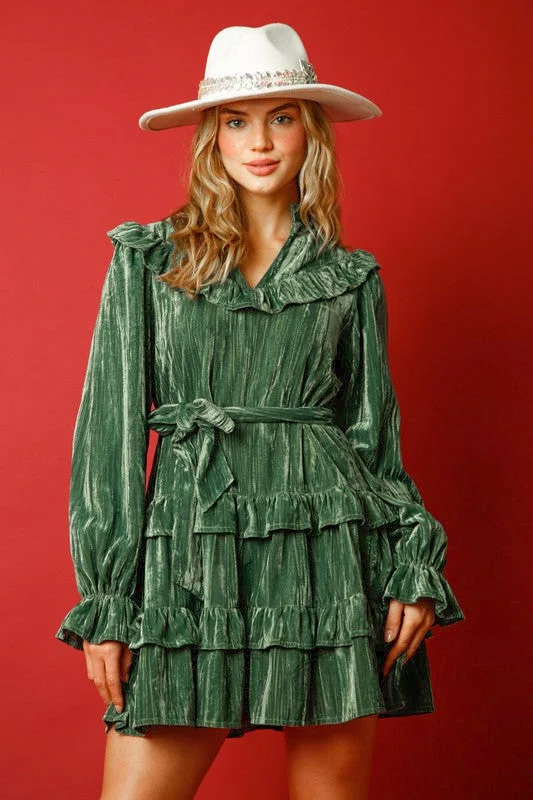 Women's Lapel Collar DressesChristmas Magic Green Velvet Dress