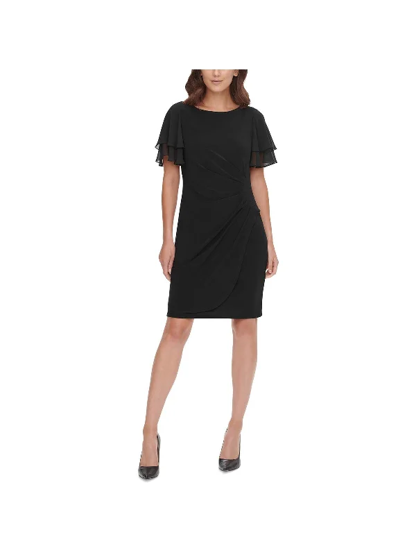 Women's Sleeveless DressesPetites Womens Work Short Sheath Dress