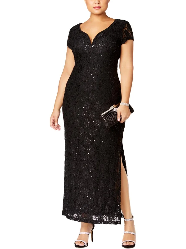 Women's V-Shaped Collar DressesPlus Womens Lace Formal Evening Dress