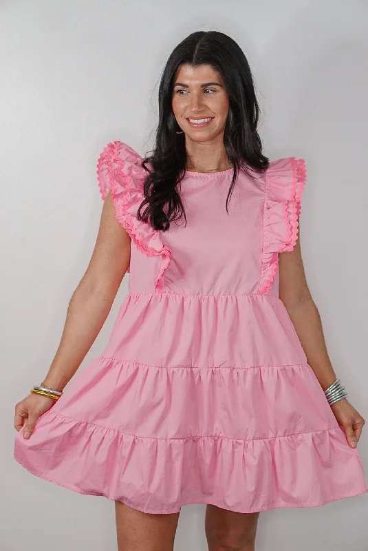 Women's V-Shaped Collar DressesRuffled Love Pink Babydoll Dress