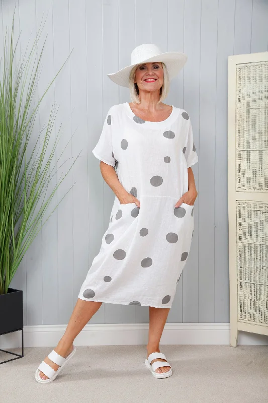 Women's Boat-Neck DressesPolka Dot Dress White