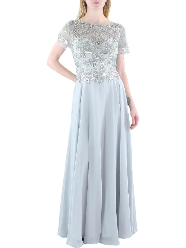 Women's Lapel Collar DressesWomens Embellished Chiffon Evening Dress