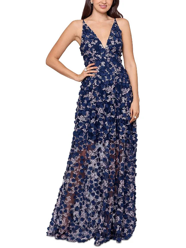 Women's High-Neck DressesWomens Embroidered Fit & Flare Evening Dress