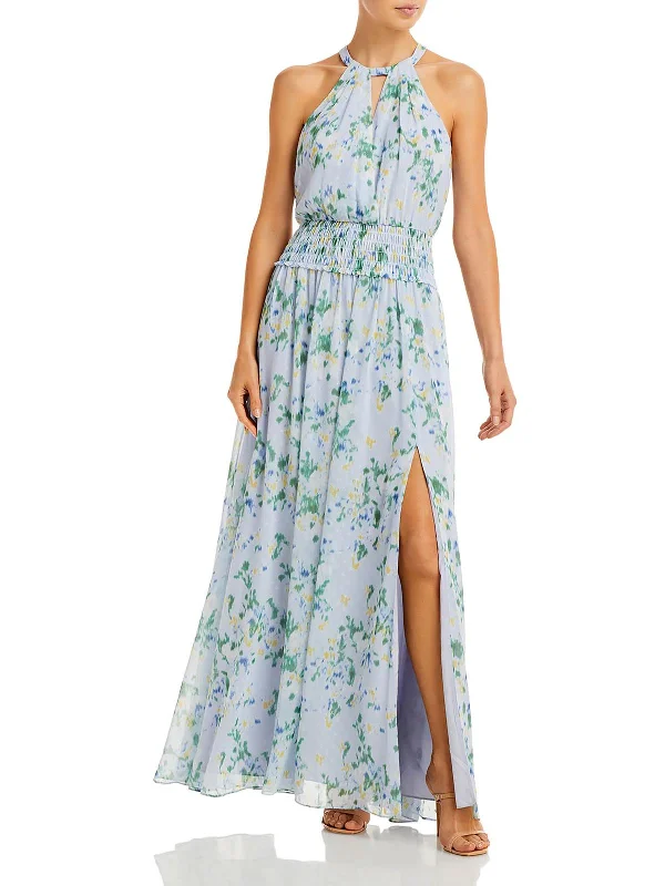 Women's Low Collar DressesWomens Floral Long Evening Dress