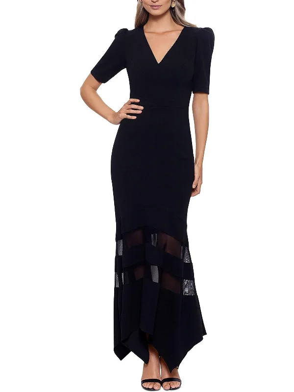 Women's Low Collar DressesWomens Illusion Fit & Flare Evening Dress