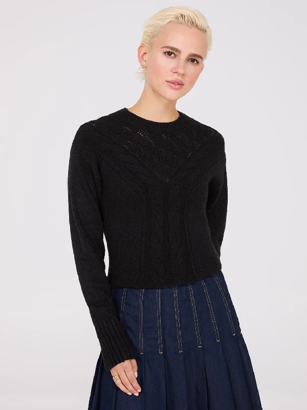 Women's Blouse with Square CollarCable Knit Pointelle Sweater