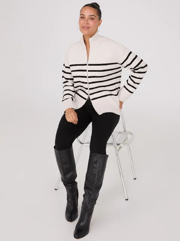 Women's Blouse with PleatsStriped Zip-Front Sweater