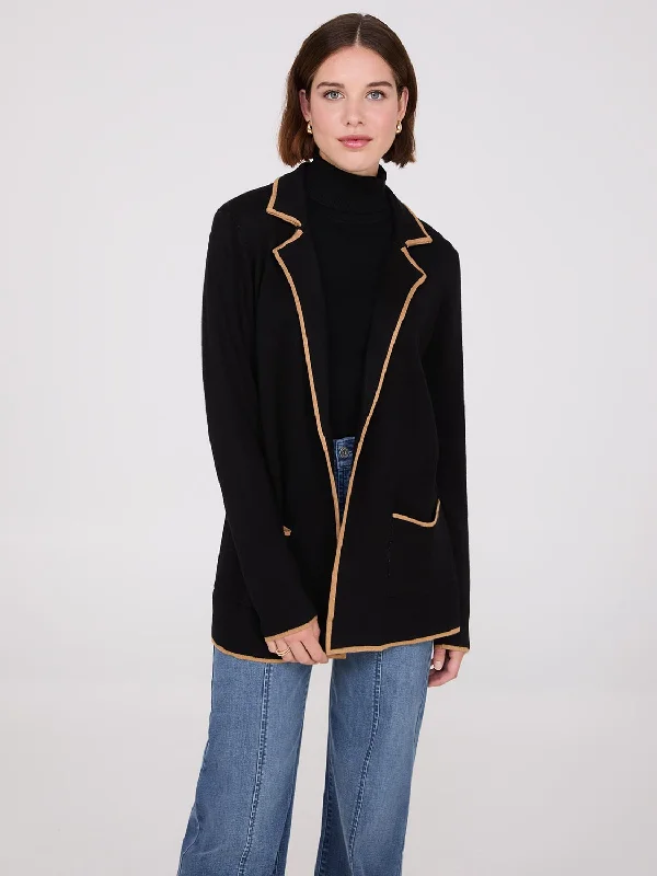 Women's Blouse with Long SleevesContrast Piping One-Button Jacket