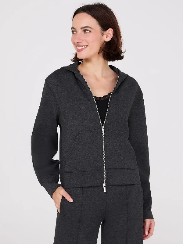 Women's Blouse with Notched CollarKangaroo Pocket Zip-Up Hoodie