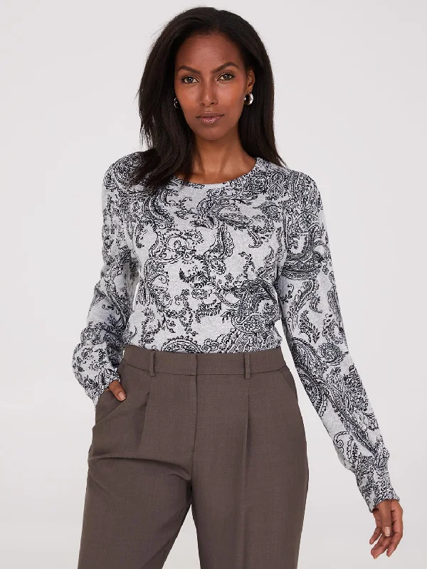 Women's Blouse with Shirt CollarPaisley Print Balloon Sleeve Top