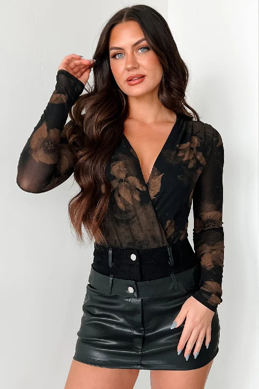 Women's Blouse with Shawl CollarAccess Denied Floral Lurex Surplice Bodysuit (Black/Gold)