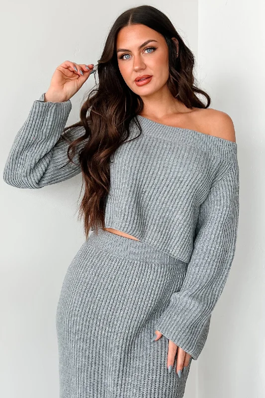 Women's Blouse with ButtonsSomething To Remember Off The Shoulder Sweater (Heather Grey)